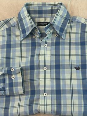 Southern Marsh Shirt Mens Small Blue Green Plaid Long Sleeve Button Down Cotton